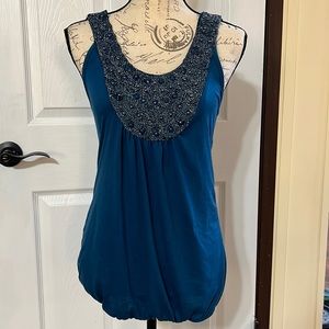 Teal beaded embellished tank top